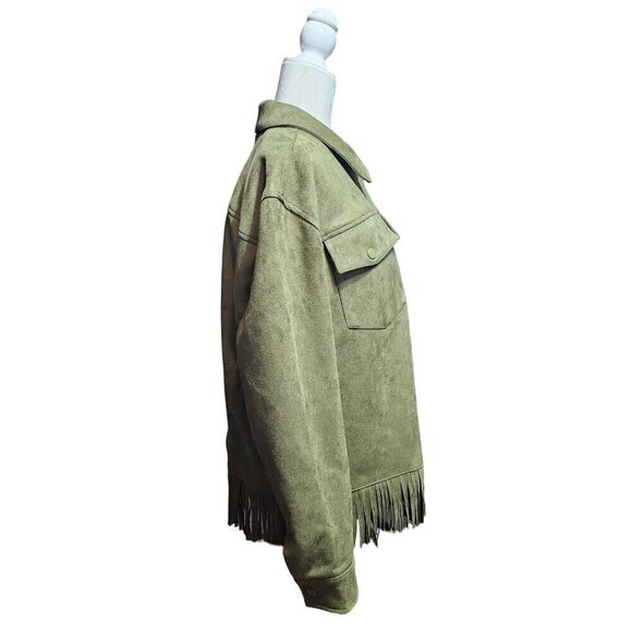 Canyon Retreat olive green faux suede south western fringe tassels jacket size M - Picture 6 of 10